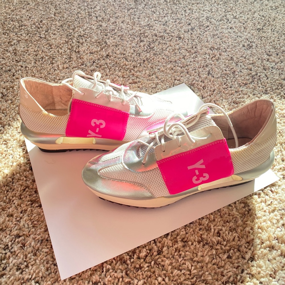 Y3 limited edition sneakers silver Pink Mesh accents Leather insole VTG size 6